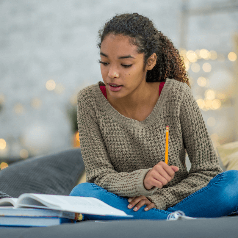 French student working on grammar