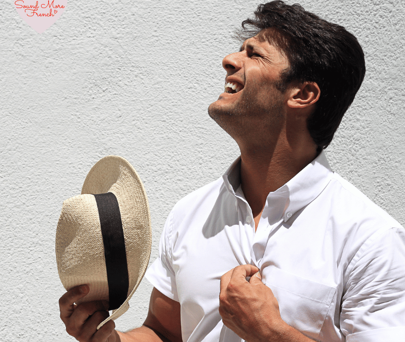 man_overheated_in_summer_sun_illustrating_canicule_french_heatwave_expression_french_vocabulary