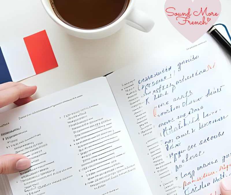 Learning_French_words_with_multiple_meanings,_open_dictionary_with_notes_and_French_flag_on_study_desk.