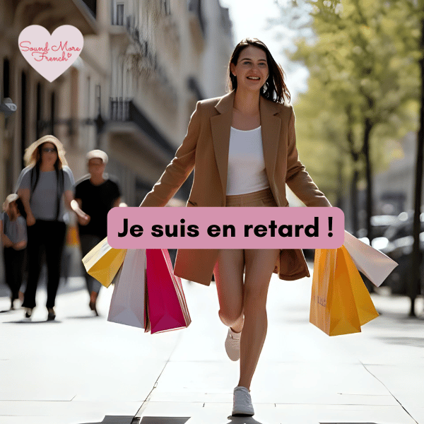 smiling_woman_running_with_shopping_bags_caption_je_suis_en_retard