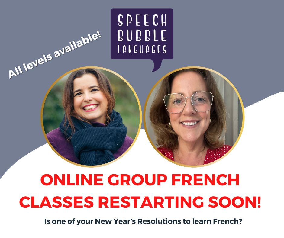speech_bubble_languages_graphic_showing_two_smiling_women_with_text_online_group_french_classes_restarting_soon_all_levels_available